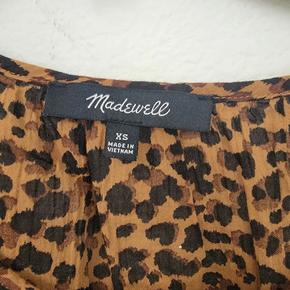 Madewell‎ Leopard Print Balloon Short Puff Sleeve Button Front Sz XS Cotton